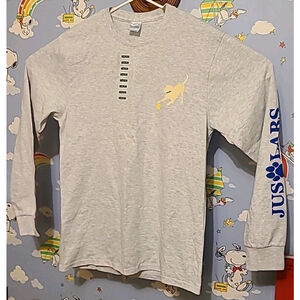 Jus Labs Dog Long Sleeve Shirt Size Medium Gray Double Sided & Sleeve Graphics